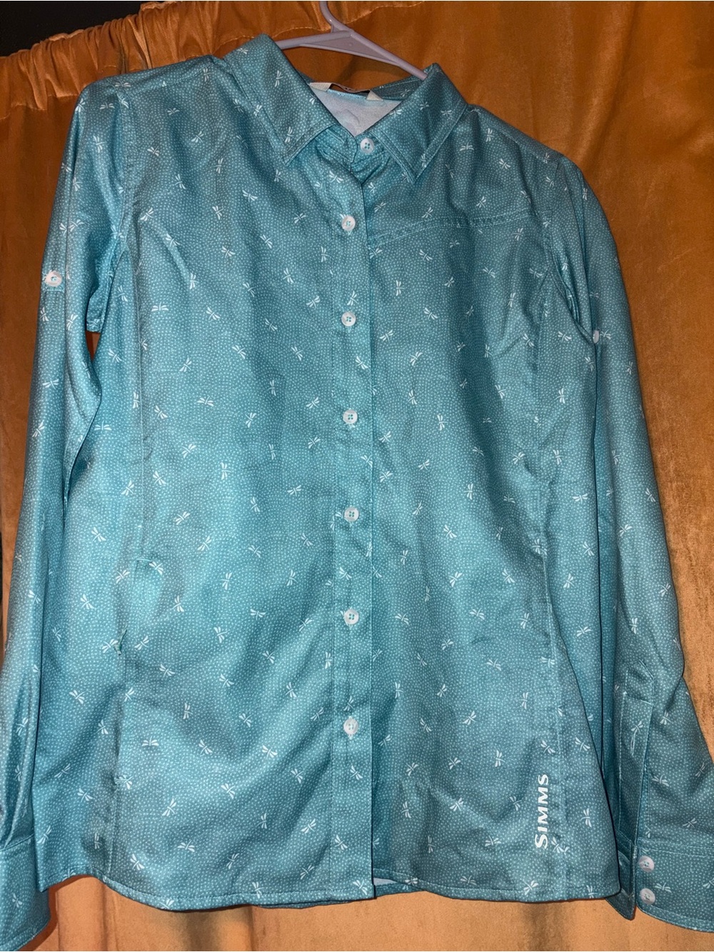 Simms Teal Long-Sleeve Button-Up with Subtle White Print